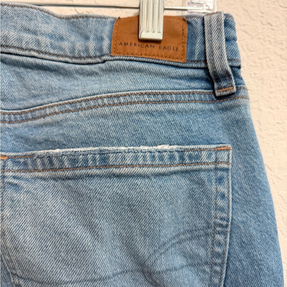 American Eagle Outfitters Light Blue Stretch Bootcut Jeans | Distressed Raw Hem - Picture 6 of 10